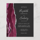 Budget Burgundy Silver Agate Dark QR Code Hochzeit (Vorderseite)