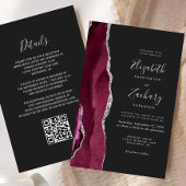 Budget Burgundy Silver Agate Dark QR Code Hochzeit