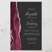 Budget Burgundy Silver Agate Dark QR Code Hochzeit (Vorderseite)