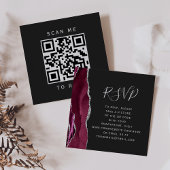 Budget Burgundy Silver Agate Dark QR Code RSVP Begleitkarte
