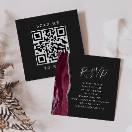 Budget Burgundy Silver Agate Dark QR Code RSVP Begleitkarte