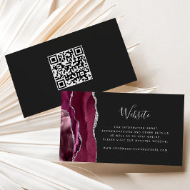 Budget Burgundy Silver Agate Dark Wedding QR Code Begleitkarte