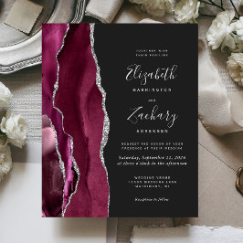 Budget Burgundy Silver Agate Dark Wedite Einladung