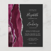 Budget Burgundy Silver Agate Dark Wedite Einladung (Vorderseite)