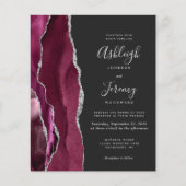 Budget Burgundy Silver Agate Dark Wedite Einladung (Vorderseite)