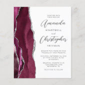 Budget Burgundy Silver Agate Hochzeit Einladung (Vorderseite)