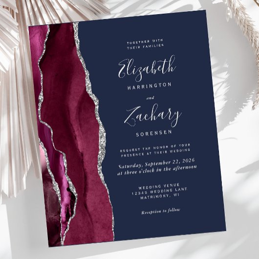 Budget Burgundy Silver Agate Navy Blue Wedding