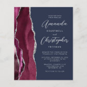 Budget Burgundy Silver Agate Navy Hochzeit Einladu (Vorderseite)