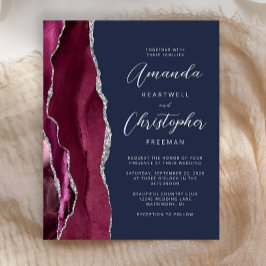 Budget Burgundy Silver Agate Navy Hochzeit Einladu