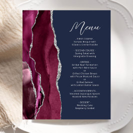 Budget Burgundy Silver Agate Navy Hochzeitsmenü