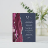 Budget Burgundy Silver Agate Navy Hochzeitsmenü (Stehend Vorderseite)