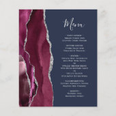 Budget Burgundy Silver Agate Navy Hochzeitsmenü (Vorderseite)