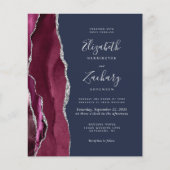 Budget Burgundy Silver Agate Navy QR Code Hochzeit (Vorderseite)