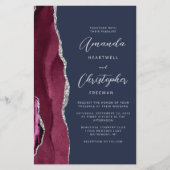 Budget Burgundy Silver Agate Navy QR Code Hochzeit (Vorderseite)