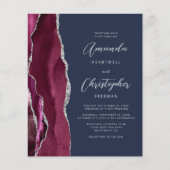 Budget Burgundy Silver Agate Navy QR Code Hochzeit (Vorderseite)