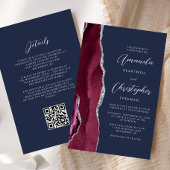 Budget Burgundy Silver Agate Navy QR Code Hochzeit