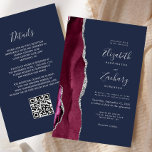 Budget Burgundy Silver Agate Navy QR Code Hochzeit<br><div class="desc">Der links Rand dieser eleganten,  modernen Hochzeitseinladung besticht durch einen bordeauxroten,  mit silberfarbenem Imitat-Glitzer bestickten Aquarellrand. Der anpassbare Text kombiniert silbergraue Handschrift,  Copperplate und kursiv Schriftart auf marinebasischem Hintergrund. Fügen Sie zusätzliche Details auf der Rückseite,  zusammen mit einem QR-Code,  um Ihren Gästen zu helfen,  besuchen Sie Ihre Hochzeitswebsite.</div>