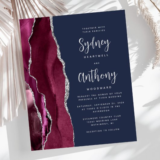 Budget Burgundy Silver Agate Navy Skript Hochzeit
