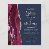 Budget Burgundy Silver Agate Navy Skript Hochzeit (Vorderseite)