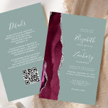 Budget Burgundy Silver Agate Sage QR Code Hochzeit<br><div class="desc">Der links Rand dieser eleganten,  modernen Hochzeitseinladung besticht durch einen bordeauxroten,  mit silberfarbenem Imitat-Glitzer bestickten Aquarellrand. Der anpassbare Text kombiniert weiße Handschrift,  Copperplate und kursiv Schriftart auf einem grünen Weiß-Hintergrund. Fügen Sie zusätzliche Details auf der Rückseite,  zusammen mit einem QR-Code,  um Ihren Gästen zu helfen,  besuchen Sie Ihre Hochzeitswebsite.</div>