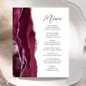 Budget Burgundy Silver Agate Script Wedding Menü
