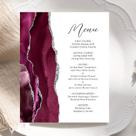 Budget Burgundy Silver Agate Script Wedding Menü