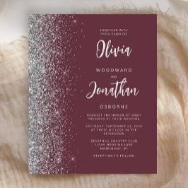 Budget Burgundy Silver Calligraphy Wedite Einladun
