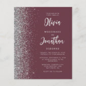 Budget Burgundy Silver Calligraphy Wedite Einladun (Vorderseite)