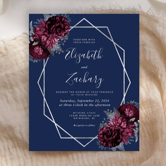 Budget Burgundy Silver Floral Navy Blue Wedding