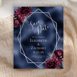 Budget Burgundy Silver Floral Navy Save the Date