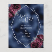 Budget Burgundy Silver Floral Navy Save the Date (Vorderseite)