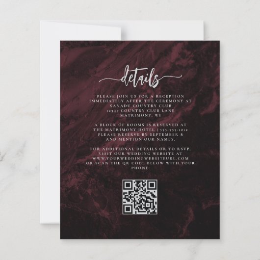 Budget Burgundy Silver Floral QR Code Hochzeit (Rückseite)