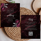 Budget Burgundy Silver Floral QR Code Hochzeit