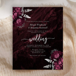 Budget Burgundy Silver Floral Wedding Einladung