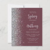 Budget Burgundy Silver Glitzer Calligrafy Wedding (Vorderseite)