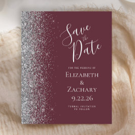 Budget Burgundy Silver Glitzer Edge Save the Date