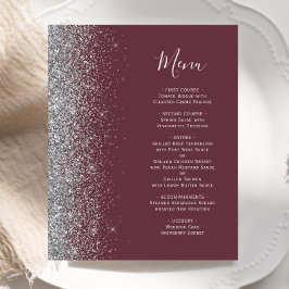 Budget Burgundy Silver Glitzer Edge Wedding Menu