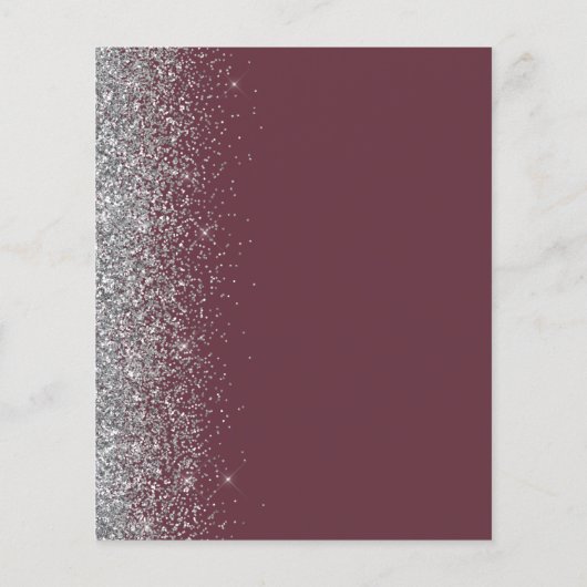 Budget Burgundy Silver Glitzer Edge Wedding Menu (Rückseite)