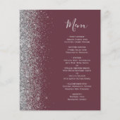 Budget Burgundy Silver Glitzer Edge Wedding Menu (Vorderseite)