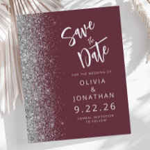 Budget Burgundy Silver Glitzer Save the Date