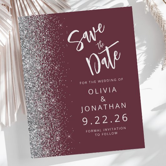 Budget Burgundy Silver Glitzer Save the Date