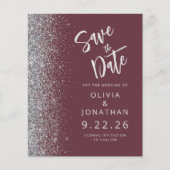 Budget Burgundy Silver Glitzer Save the Date (Vorderseite)