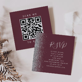 Budget Burgundy Silver Wedding QR Code RSVP Card Begleitkarte