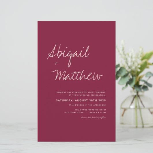 Budget Burgundy Simple Boho Wedding Einladung (Stehend Vorderseite)
