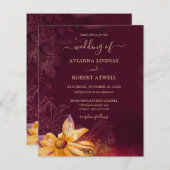 Budget Burgundy Sonnenblumen Einladung (Vorne/Hinten)