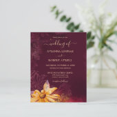 Budget Burgundy Sonnenblumen Einladung (Stehend Vorderseite)