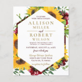 Budget Burgundy Sonnenblumen Einladung Hochzeit (Vorderseite)