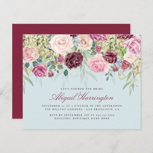 Budget Burgundy Watercolor Floral Brautparty (Vorne/Hinten)