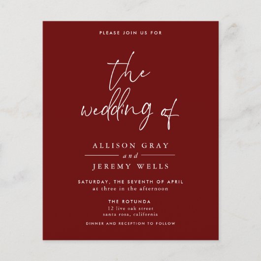 Budget Burgundy Wedding Einladung Flyer (Vorne)