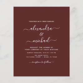 Budget Burgundy Wedding Moderne Typografie Flyer